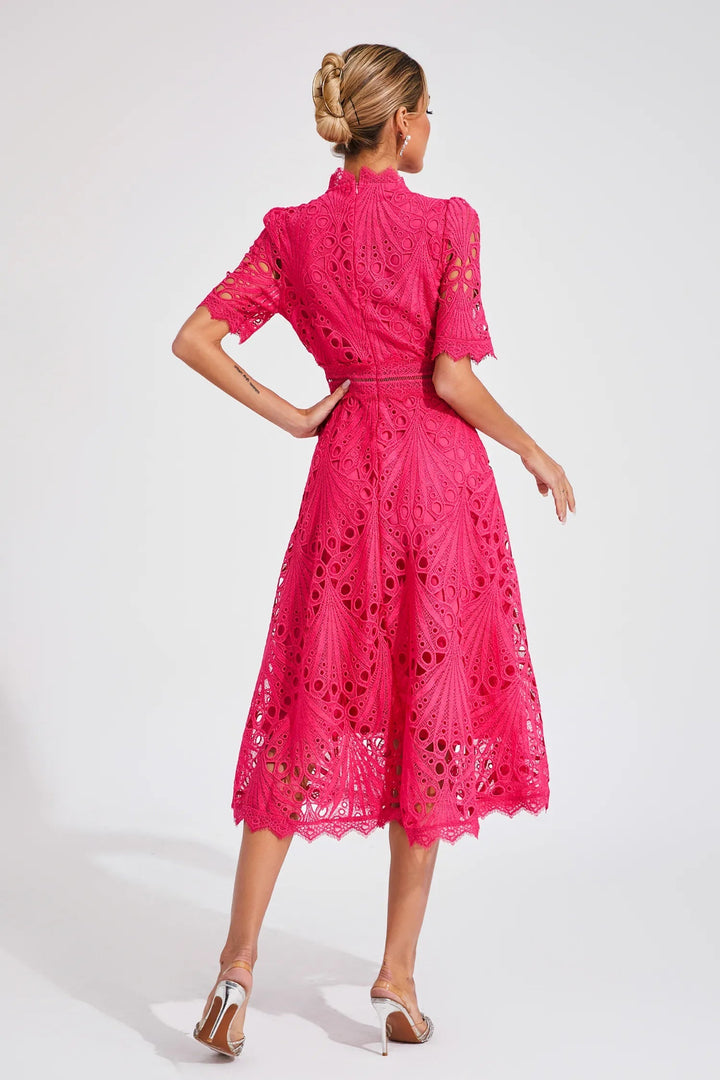 Ashley | Women's Lace Midi Dress with Elegant Design-The Yellow Prime