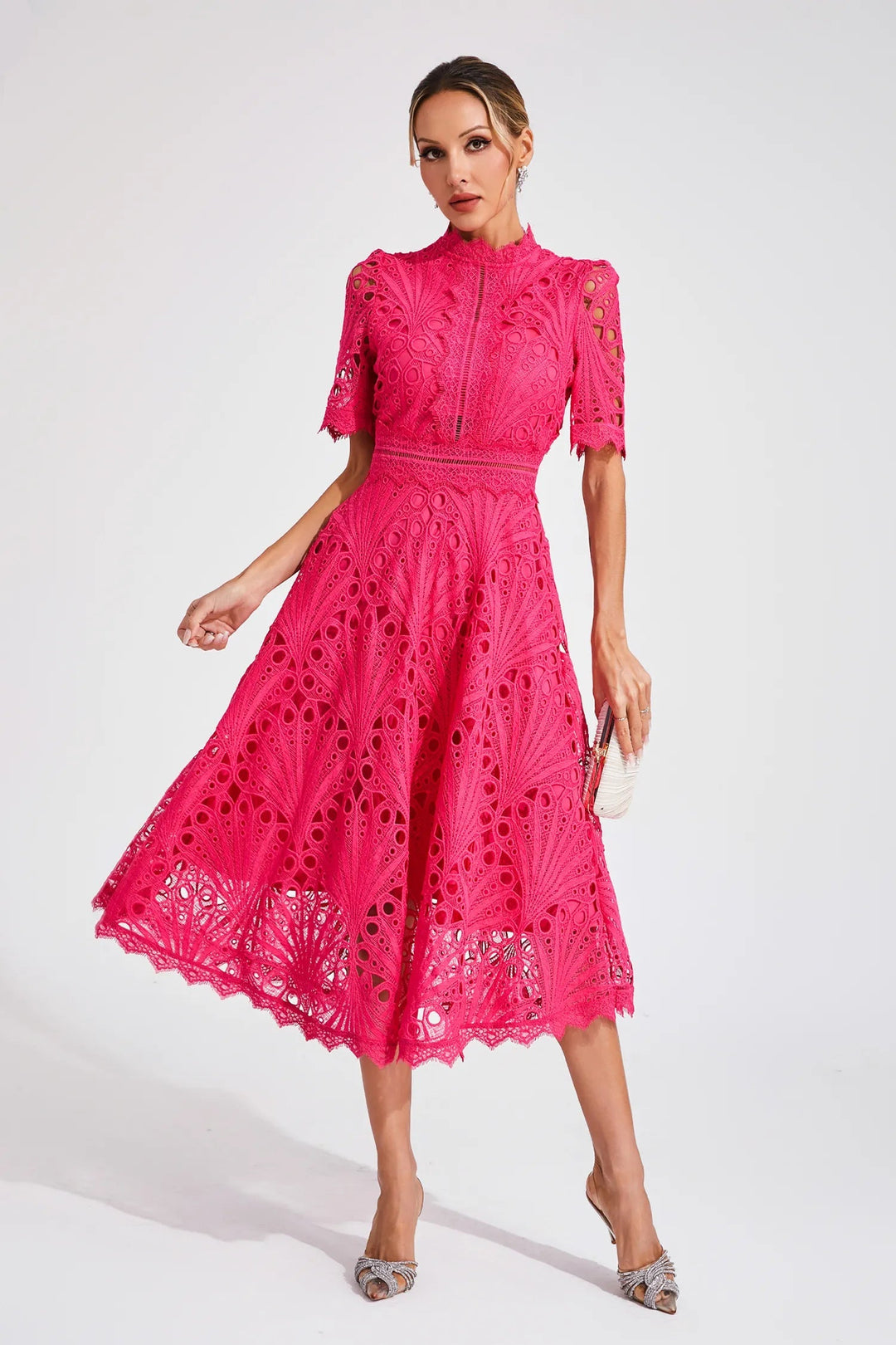 Ashley | Women's Lace Midi Dress with Elegant Design-The Yellow Prime