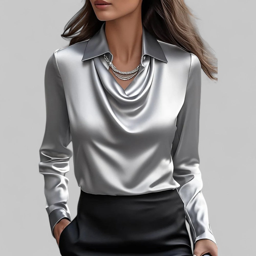 Ashlyn | Women's Long Sleeve Blouse with Draped Neckline-The Yellow Prime