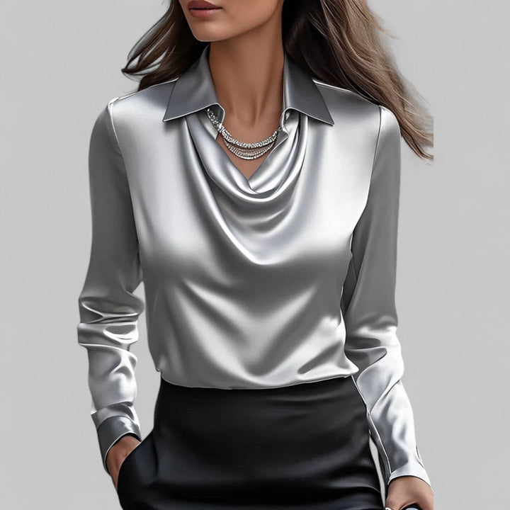 Ashlyn | Women's Long Sleeve Blouse with Draped Neckline-The Yellow Prime