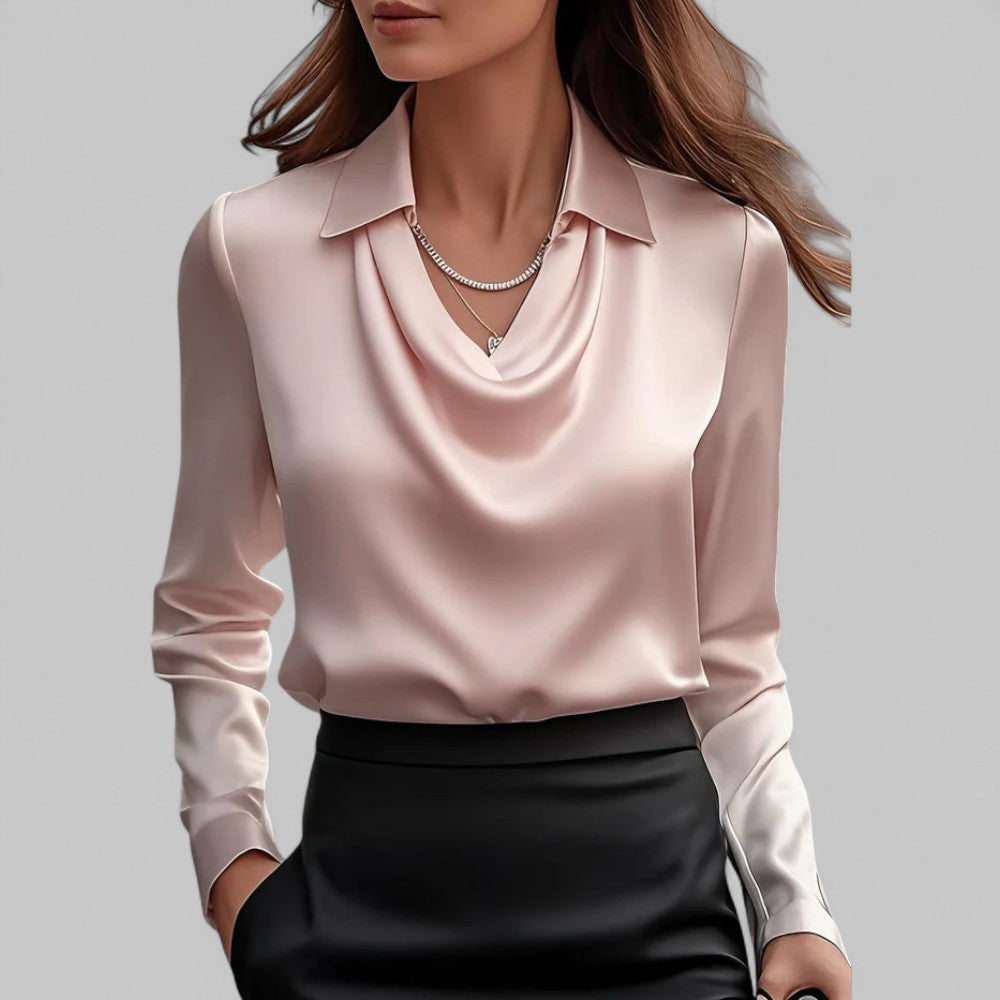 Ashlyn | Women's Long Sleeve Blouse with Draped Neckline-The Yellow Prime