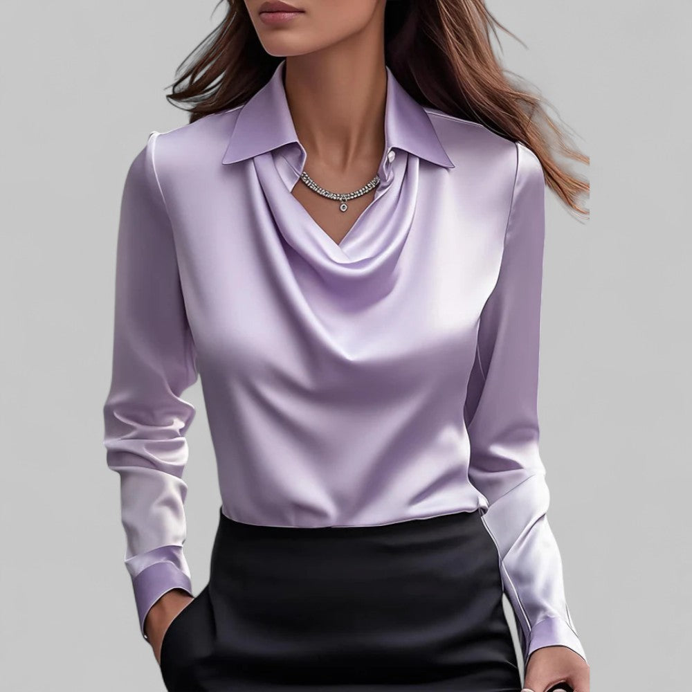 Ashlyn | Women's Long Sleeve Blouse with Draped Neckline-The Yellow Prime