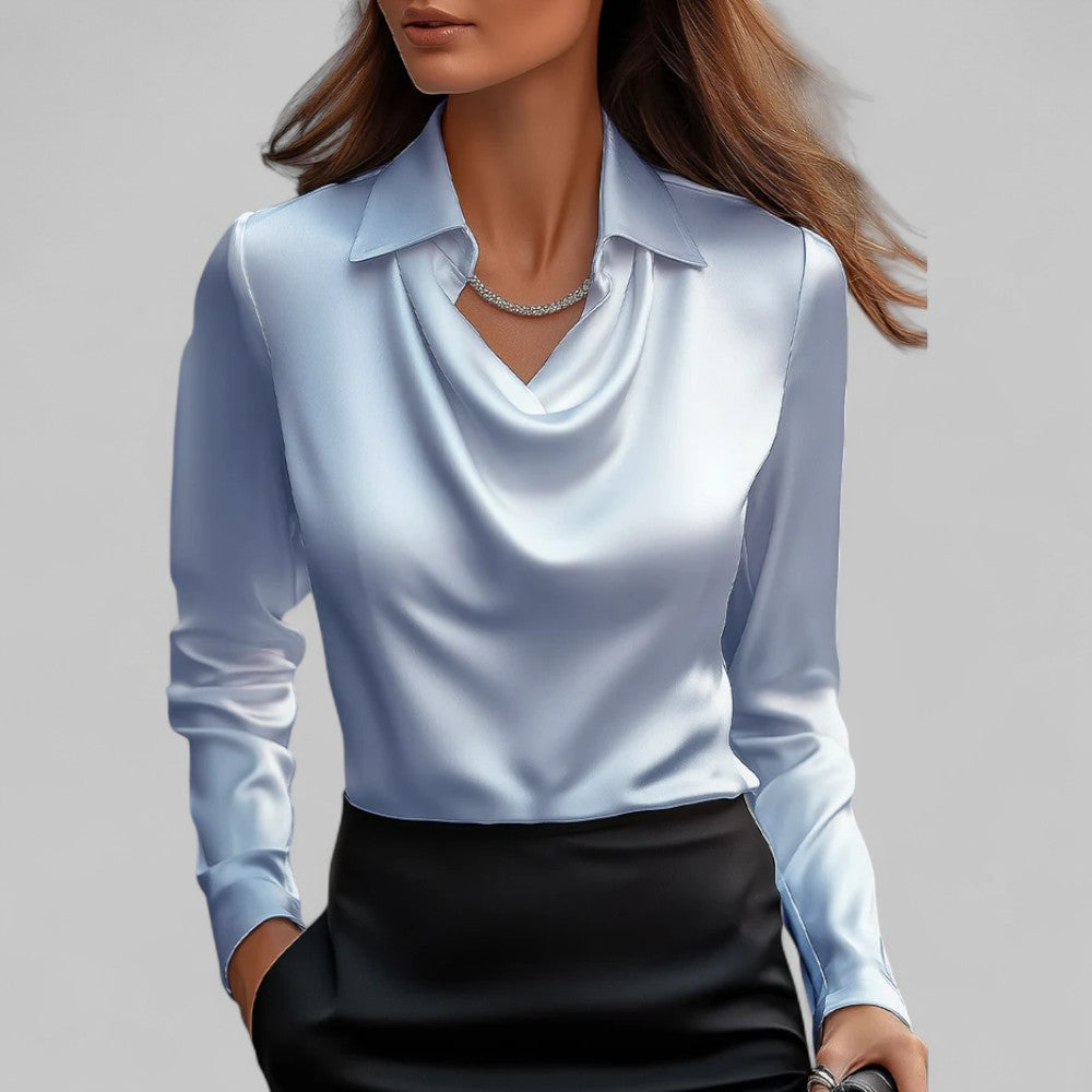 Ashlyn | Women's Long Sleeve Blouse with Draped Neckline-The Yellow Prime