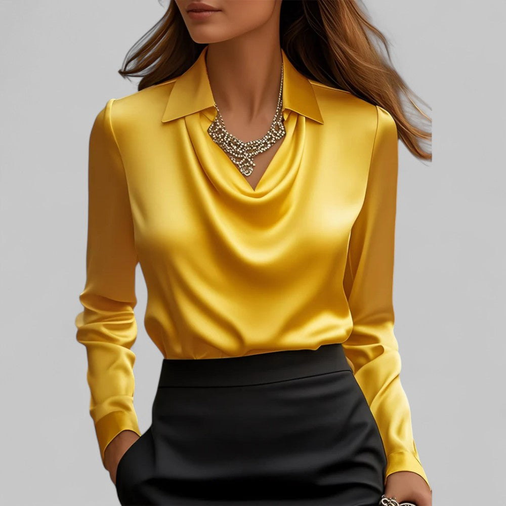 Ashlyn | Women's Long Sleeve Blouse with Draped Neckline-The Yellow Prime