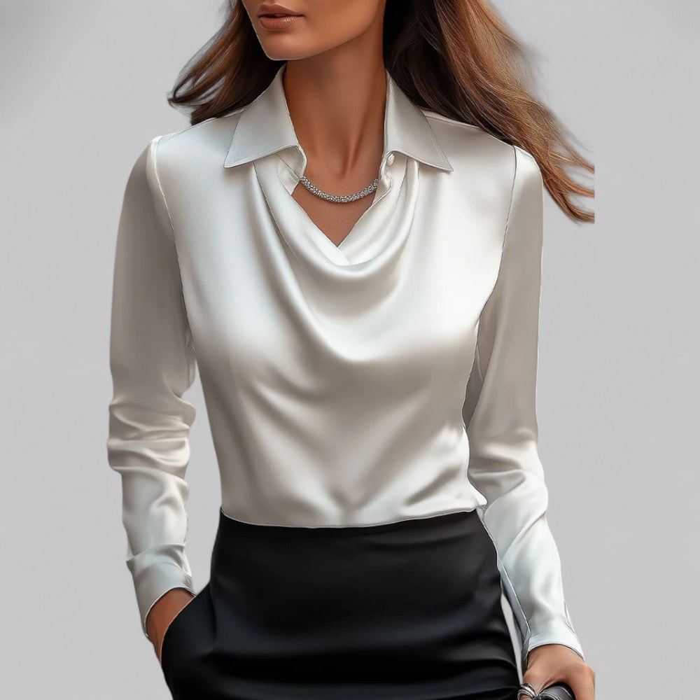 Ashlyn | Women's Long Sleeve Blouse with Draped Neckline-The Yellow Prime
