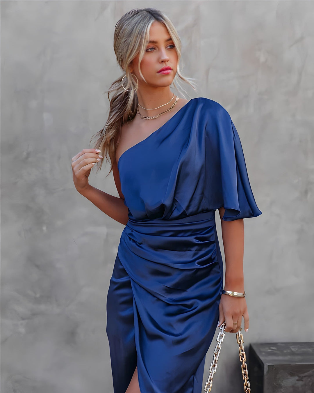 Ava | Women's One Shoulder Midi Wrap Dress-The Yellow Prime