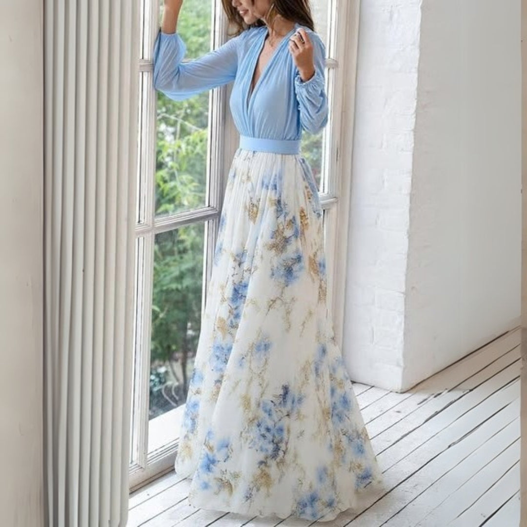 Chloe | Floral V-Neck Maxi Dress for Summer-The Yellow Prime
