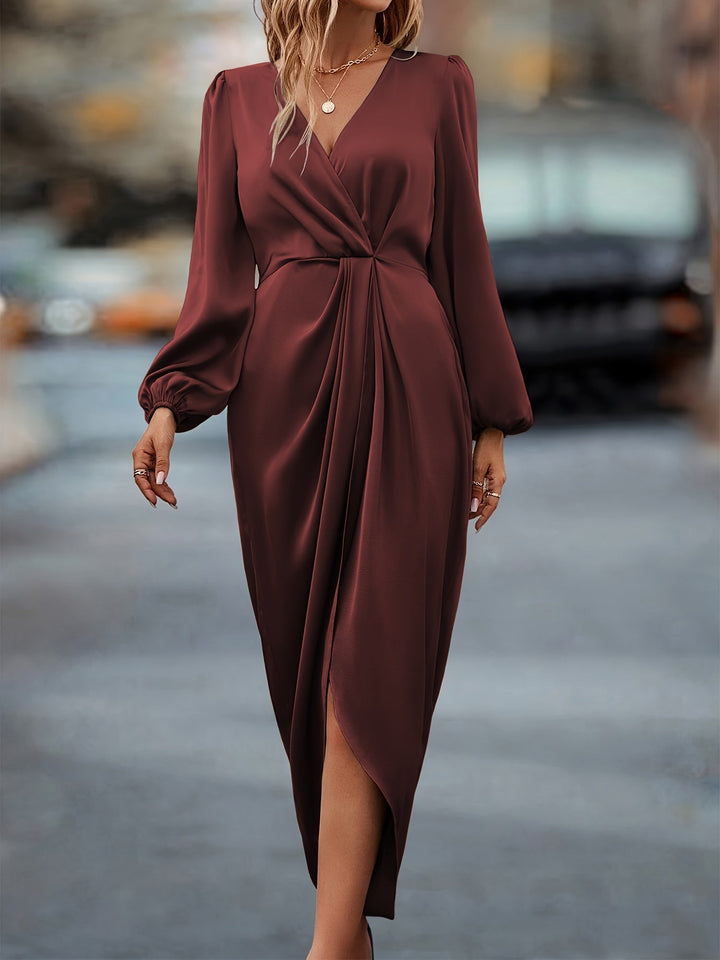Clara | Women's Long Sleeve Wrap Midi Dress-The Yellow Prime