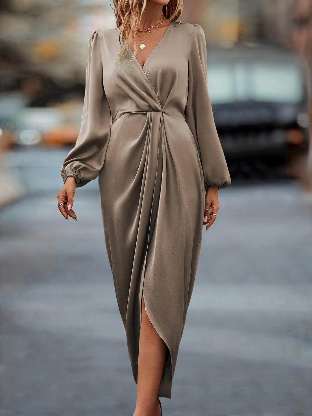 Clara | Women's Long Sleeve Wrap Midi Dress-The Yellow Prime