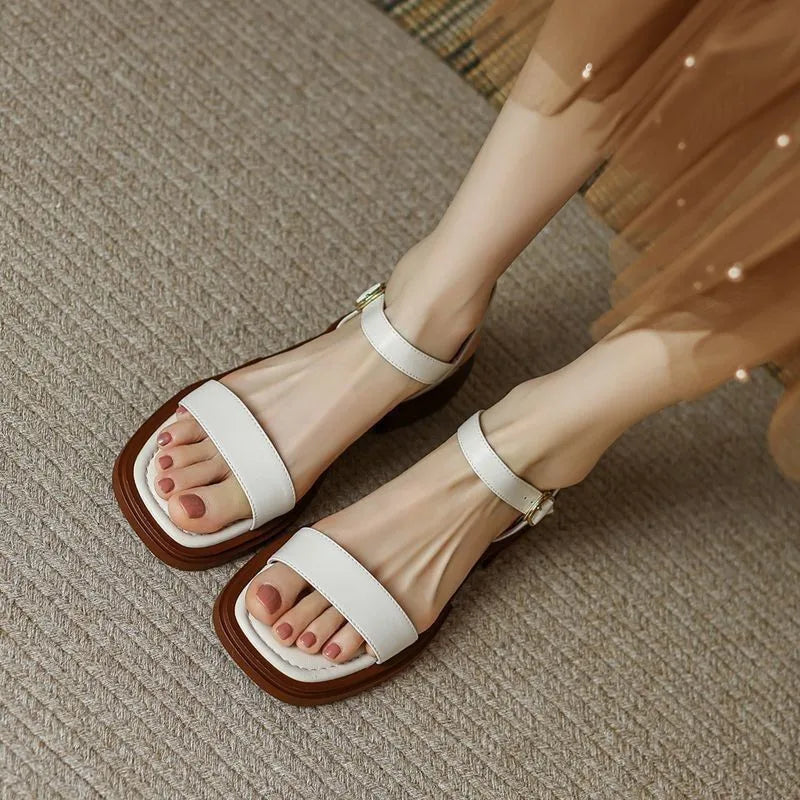 Basilia | Women's Open Toe Strappy Flat Sandals-The Yellow Prime