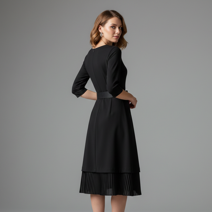 Bella | Women's Belted Long Sleeve Midi Dress - Elegant Style-The Yellow Prime