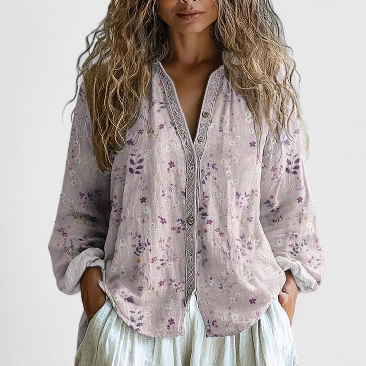 Bella | Women's Casual Printed Button Front Top-The Yellow Prime