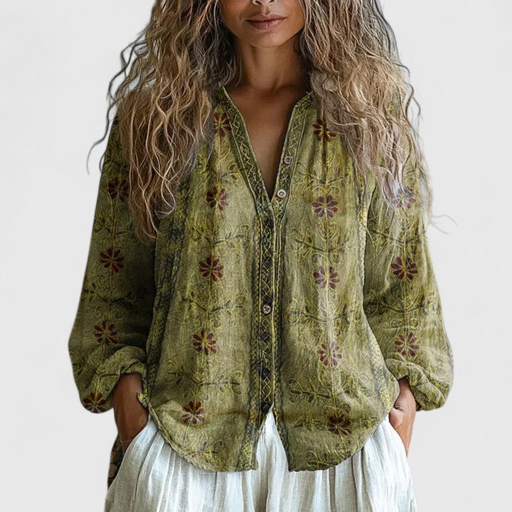 Bella | Women's Casual Printed Button Front Top-The Yellow Prime