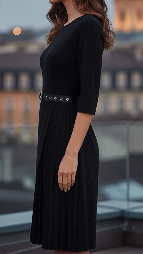 Bella | Women's Belted Long Sleeve Midi Dress - Elegant Style-The Yellow Prime