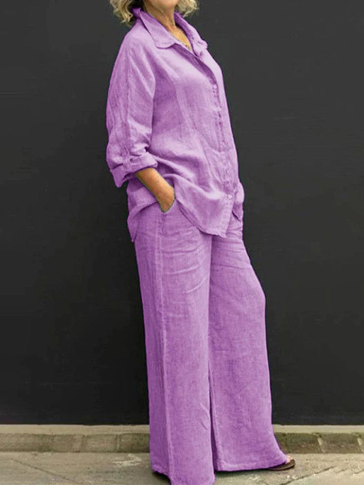Women's Breathable Linen Set – Relaxed Top with Wide-Leg Pants-The Yellow Prime