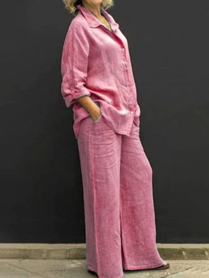 Women's Breathable Linen Set – Relaxed Top with Wide-Leg Pants-The Yellow Prime
