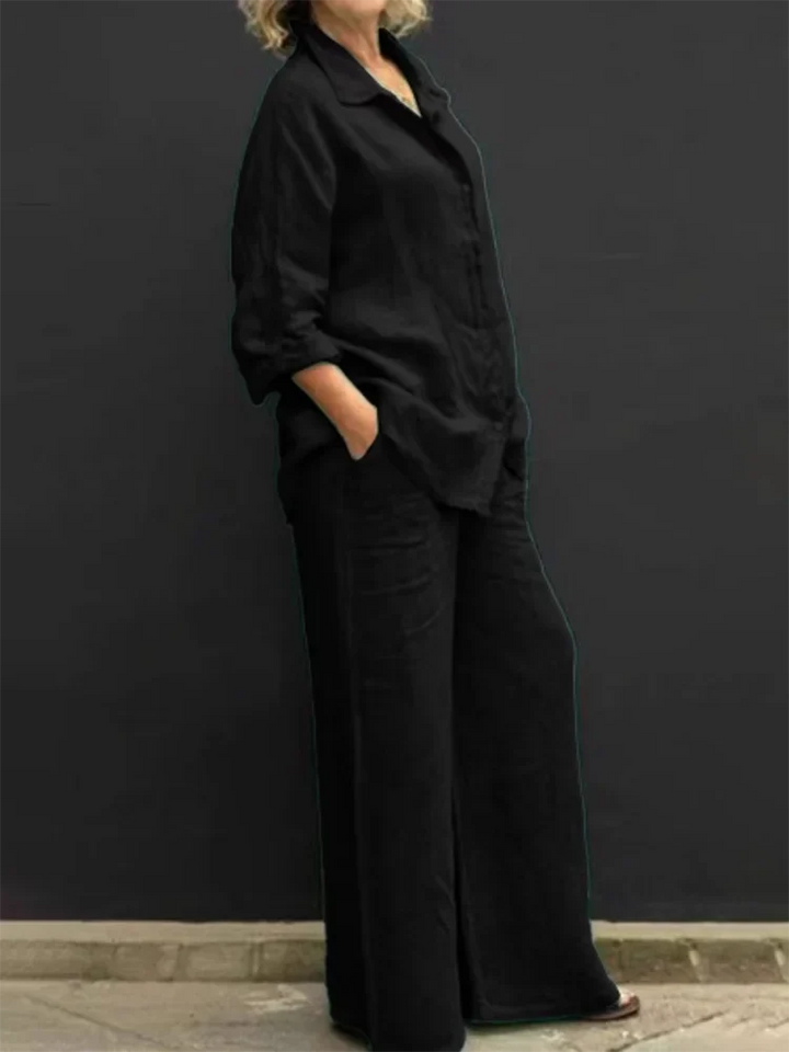 Women's Breathable Linen Set – Relaxed Top with Wide-Leg Pants-The Yellow Prime