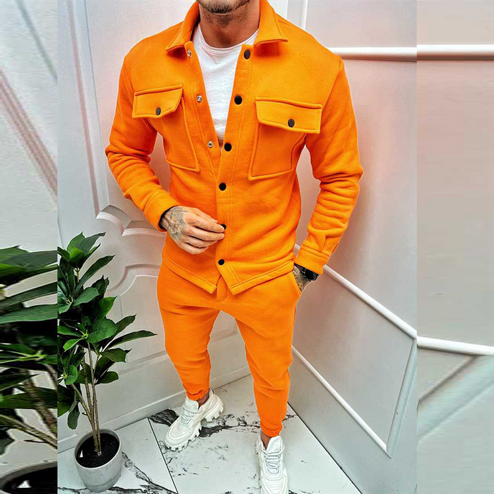Men's Comfortable Cotton Set – Casual Jacket with Pockets & Classic Pants-The Yellow Prime