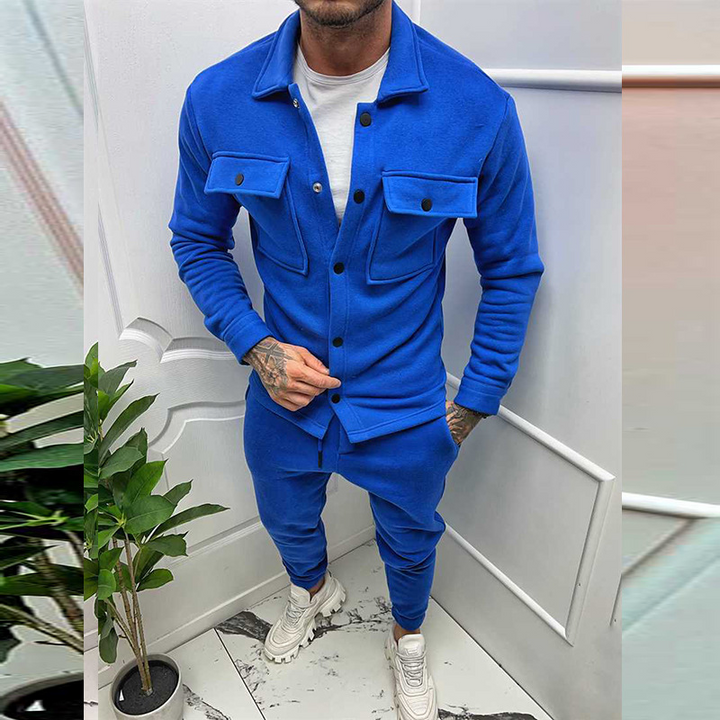 Men's Comfortable Cotton Set – Casual Jacket with Pockets & Classic Pants-The Yellow Prime