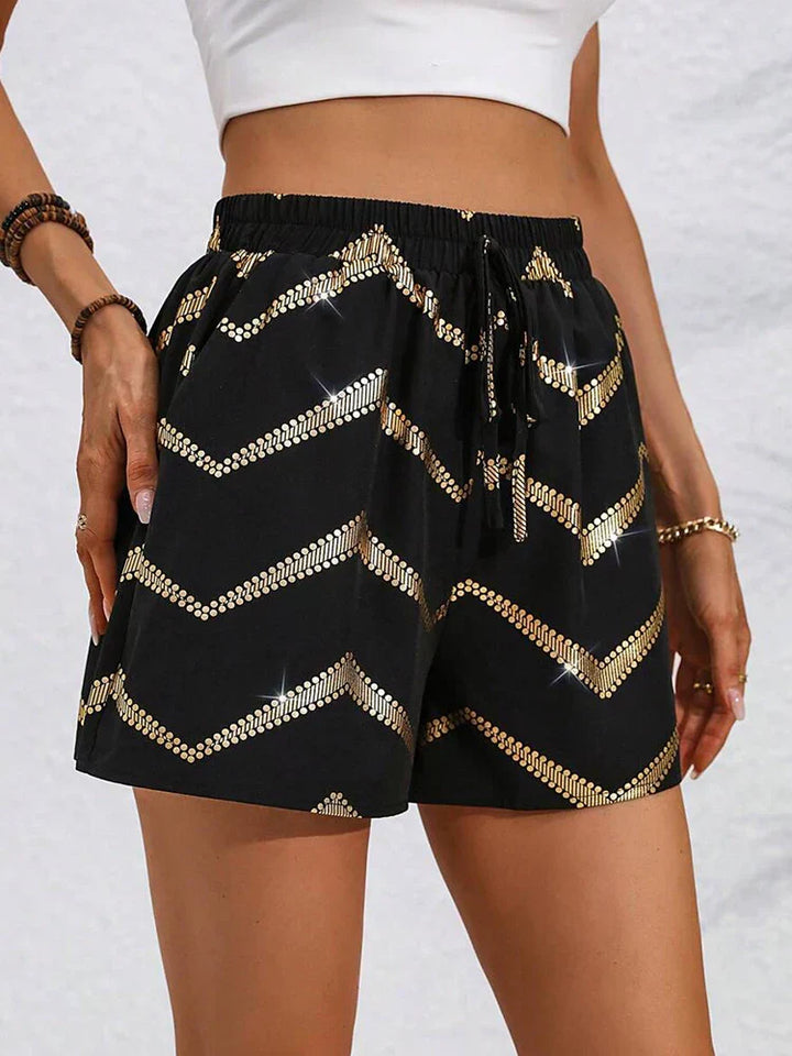 Beryl | Women's Trendy Comfortable Black Shorts with Gold Accent-The Yellow Prime