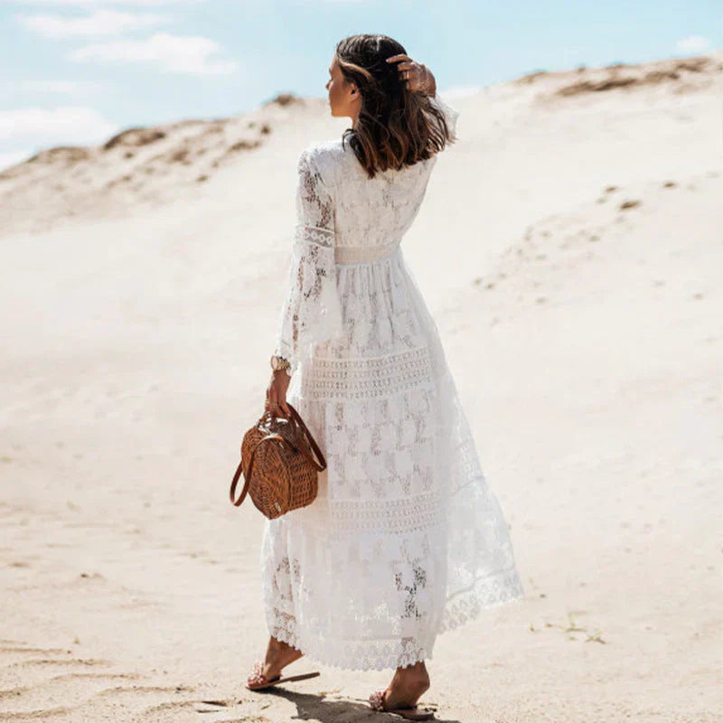 Beverly | Women's Long Sleeve Boho Maxi Dress-The Yellow Prime