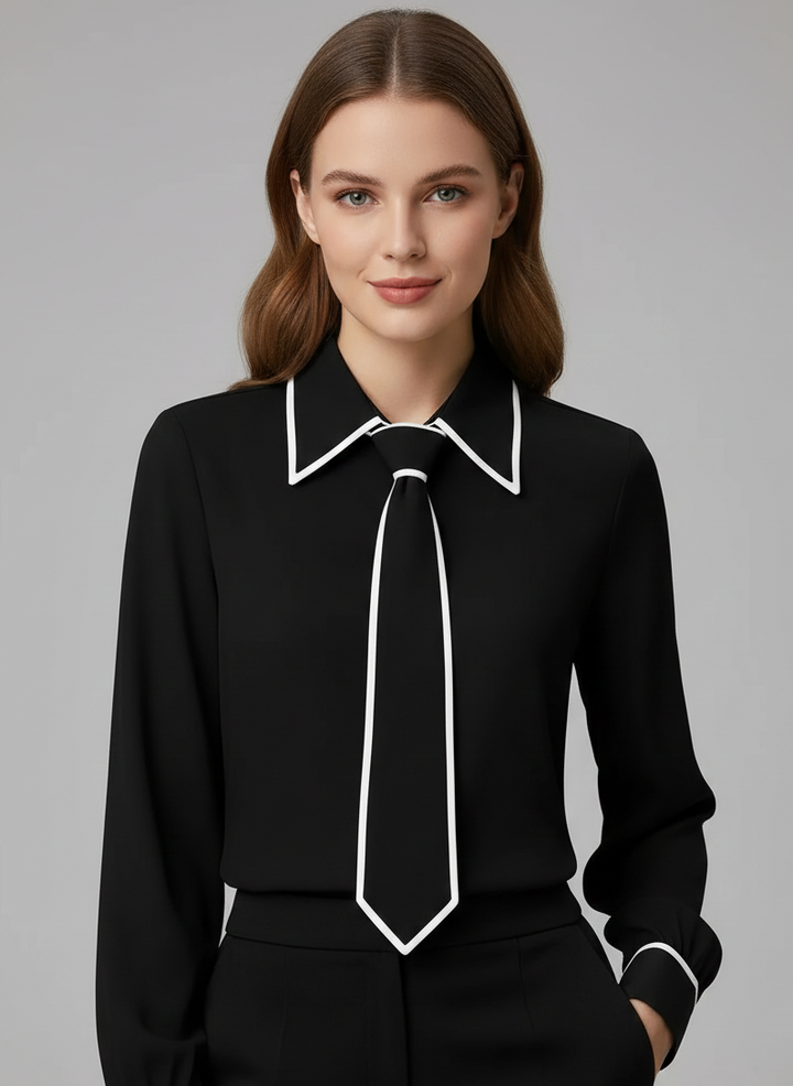 Blythe | Women's Oversized Collar Contrast Tie Blouse-The Yellow Prime