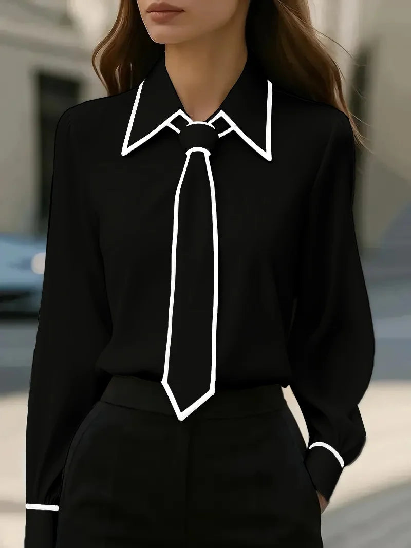 Blythe | Women's Oversized Collar Contrast Tie Blouse-The Yellow Prime