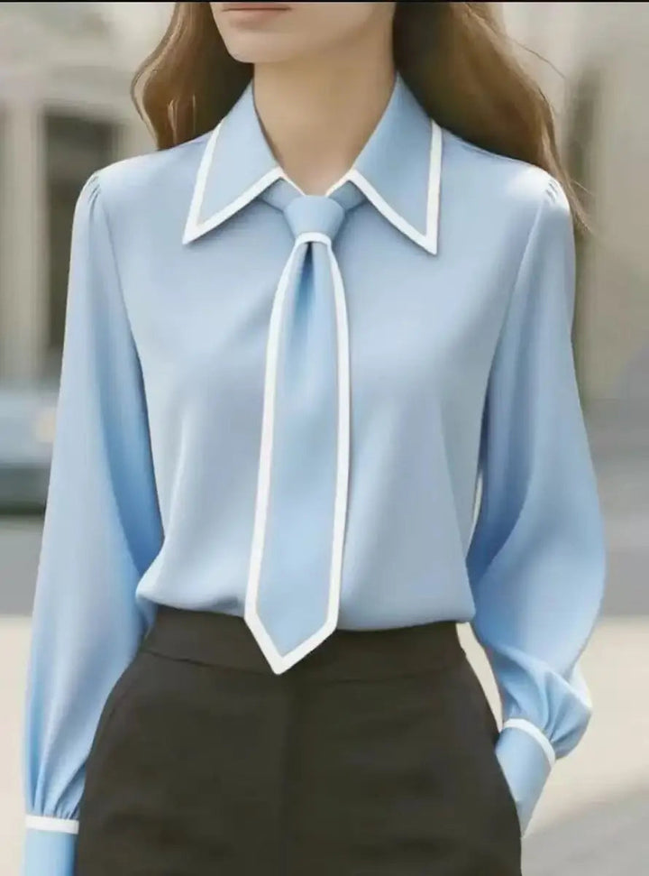 Blythe | Women's Oversized Collar Contrast Tie Blouse-The Yellow Prime