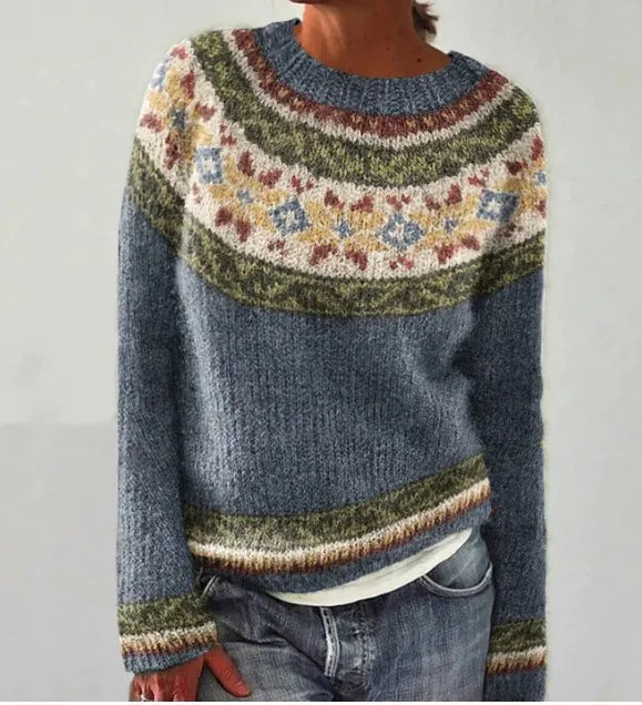 Women's Colorful Scandinavian Patterned Knitted Sweater
