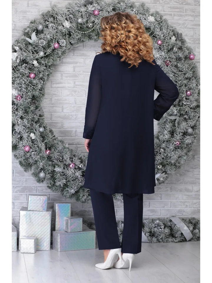 Women's Breathable Plus Size Suit - Short Sleeve Blouse & Lace Jacket-The Yellow Prime