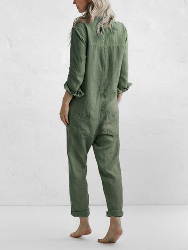 Women's breathable long-sleeve cotton blend jumpsuit for all seasons-The Yellow Prime