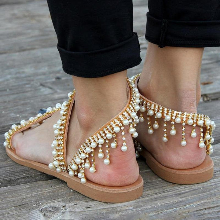 Bree | Women's Elegant Summer Sandals with Faux Pearls-The Yellow Prime
