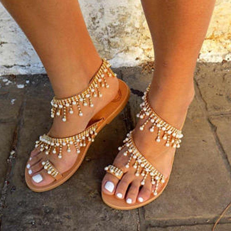 Bree | Women's Elegant Summer Sandals with Faux Pearls-The Yellow Prime