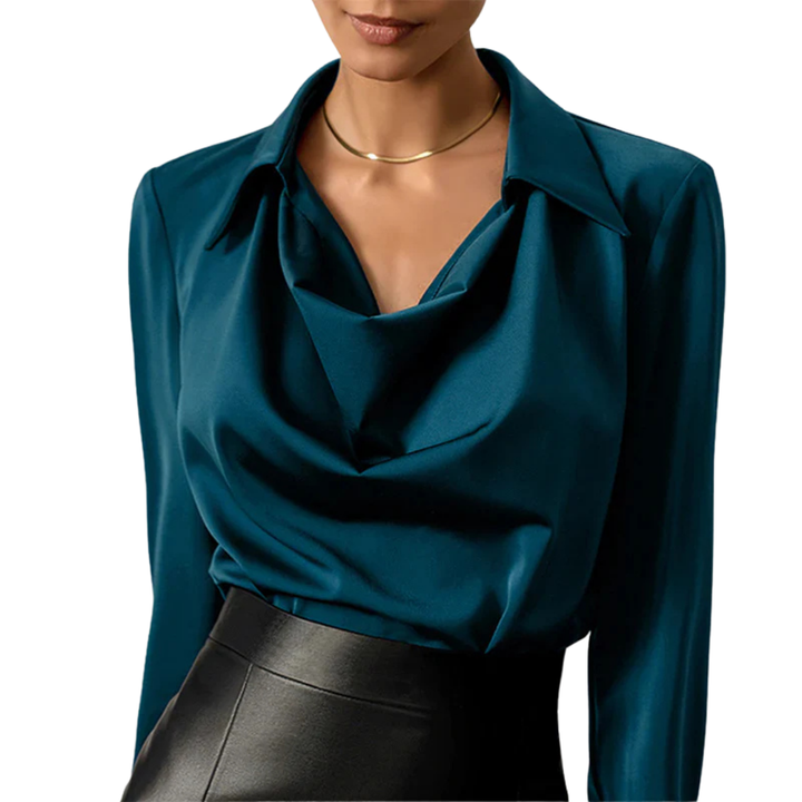 Brielle | Women's Long Sleeve Blouse with Draped Neckline-The Yellow Prime