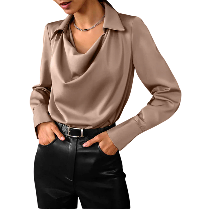 Brielle | Women's Long Sleeve Blouse with Draped Neckline-The Yellow Prime