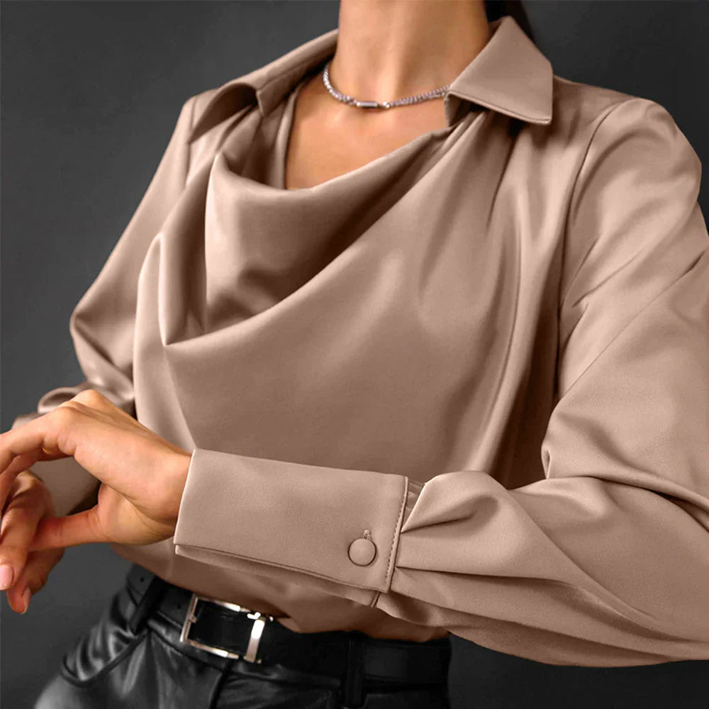 Brielle | Women's Long Sleeve Blouse with Draped Neckline-The Yellow Prime
