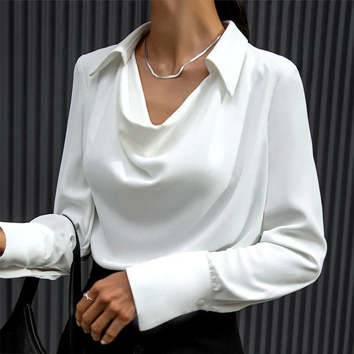 Brielle | Women's Long Sleeve Blouse with Draped Neckline-The Yellow Prime