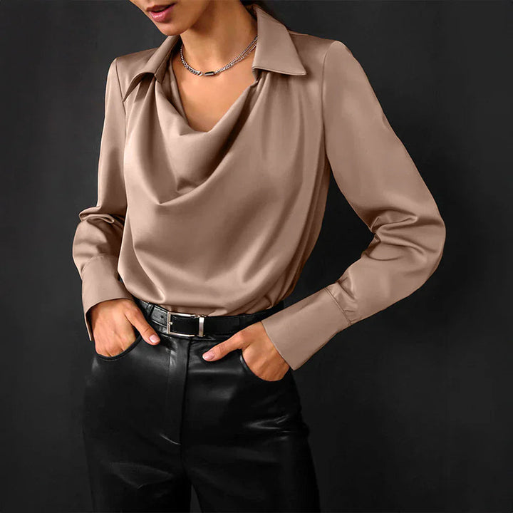 Brielle | Women's Long Sleeve Blouse with Draped Neckline-The Yellow Prime