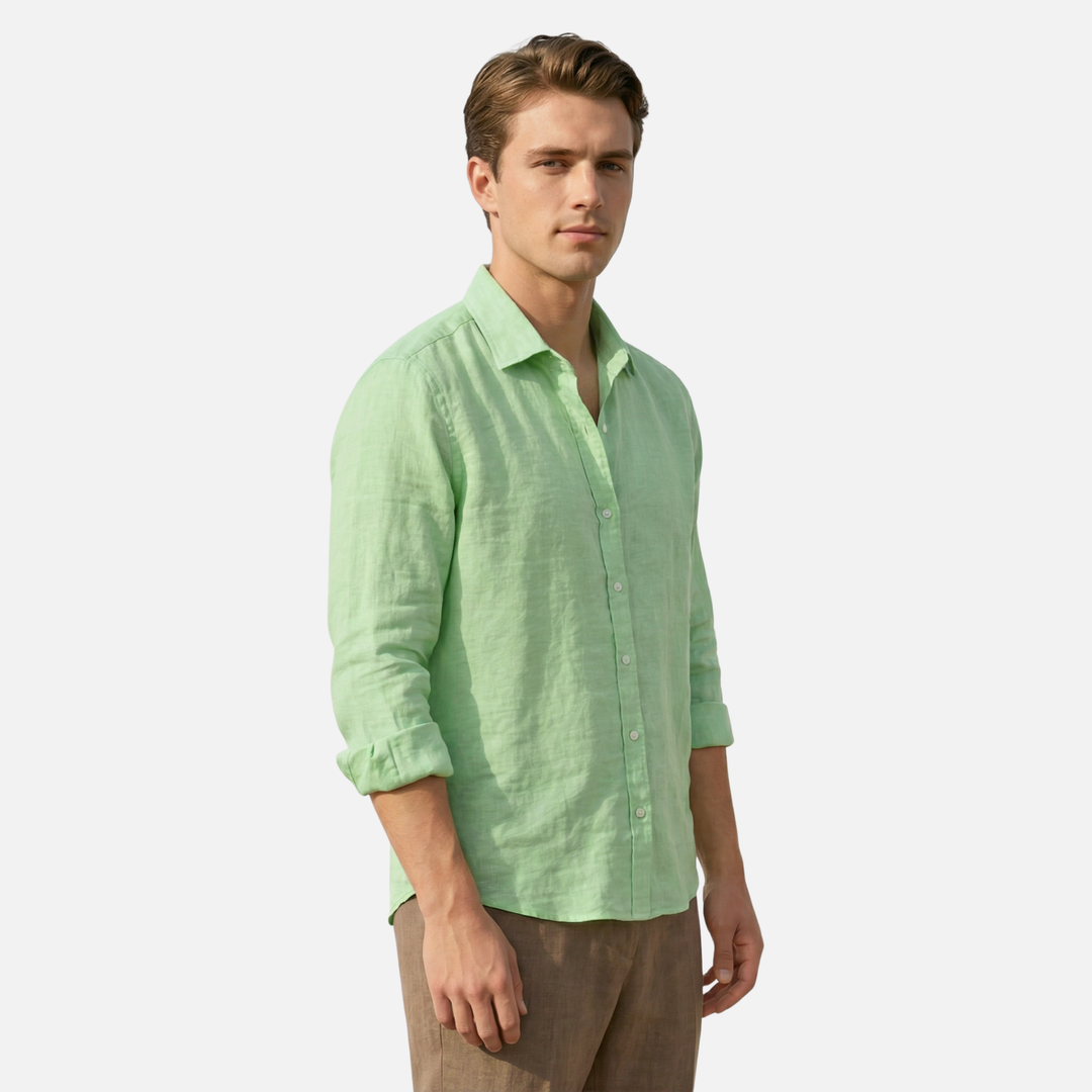 Men's Linen Summer Button-Down Shirt with Roll-Up Sleeves-The Yellow Prime