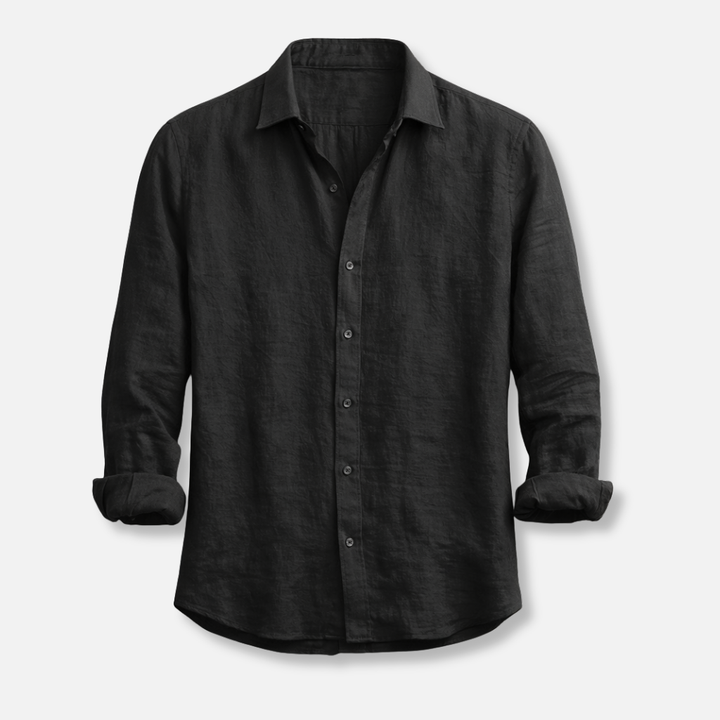Men's Linen Summer Button-Down Shirt with Roll-Up Sleeves-The Yellow Prime