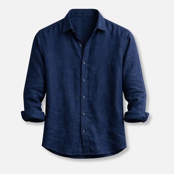 Men's Linen Summer Button-Down Shirt with Roll-Up Sleeves-The Yellow Prime