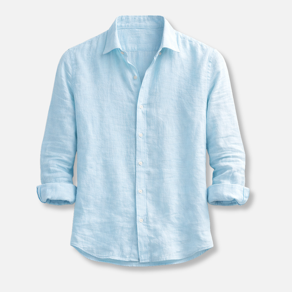 Men's Linen Summer Button-Down Shirt with Roll-Up Sleeves-The Yellow Prime