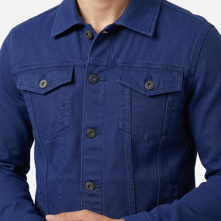Men's Denim Jacket with Flap Chest Pockets for Stylish Comfort