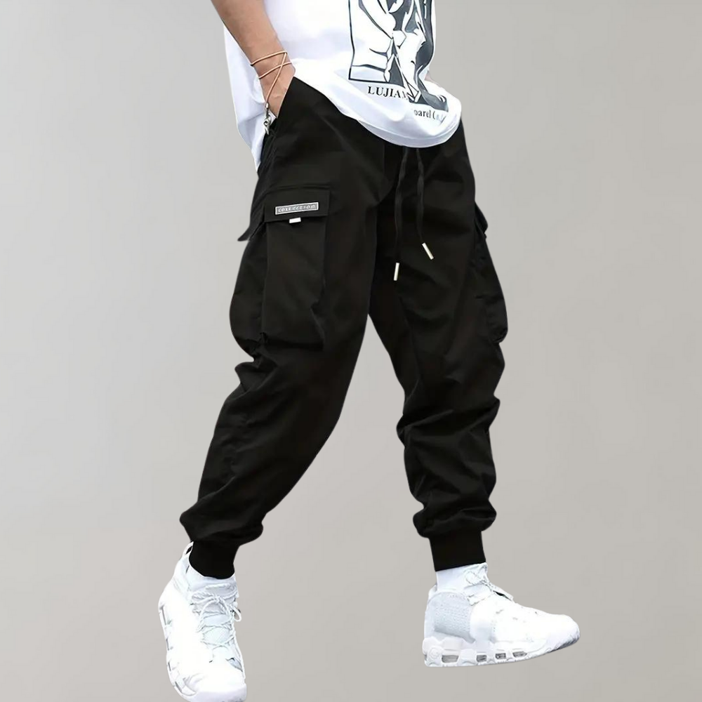 Men's Relaxed Fit Black Cargo Pants, Breathable Casual Trousers-The Yellow Prime