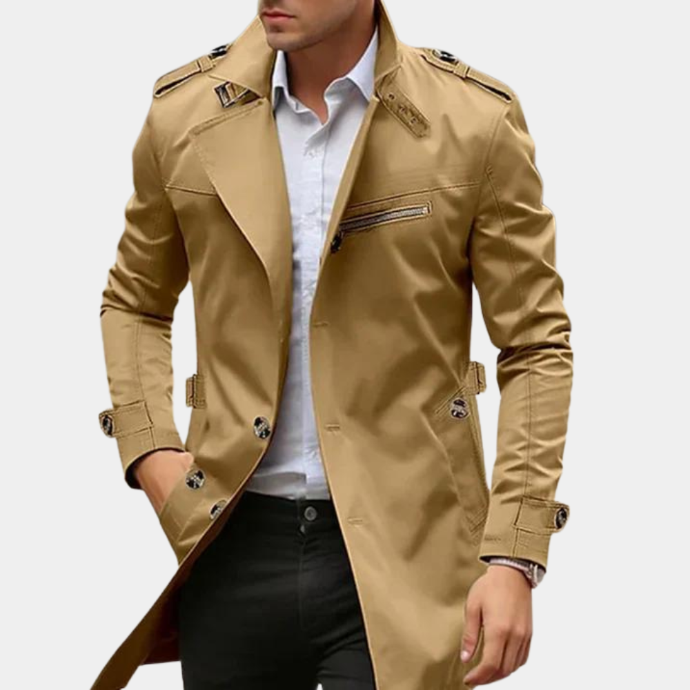 Men's Slim Fit Double-Breasted Trench Coat