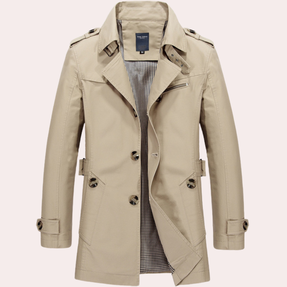 Men's Slim Fit Double-Breasted Trench Coat