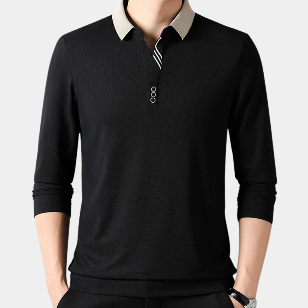 Men's Comfortable Long Sleeve Polo Shirt, Classic Collar, Regular Fit-The Yellow Prime
