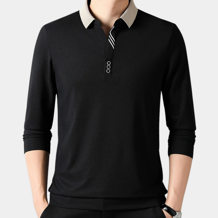 Men's Comfortable Long Sleeve Polo Shirt, Classic Collar, Regular Fit-The Yellow Prime