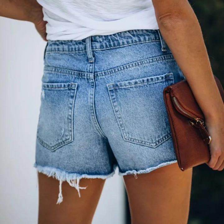 Hildegard | Women's Trendy Asymmetrical Denim Shorts-The Yellow Prime