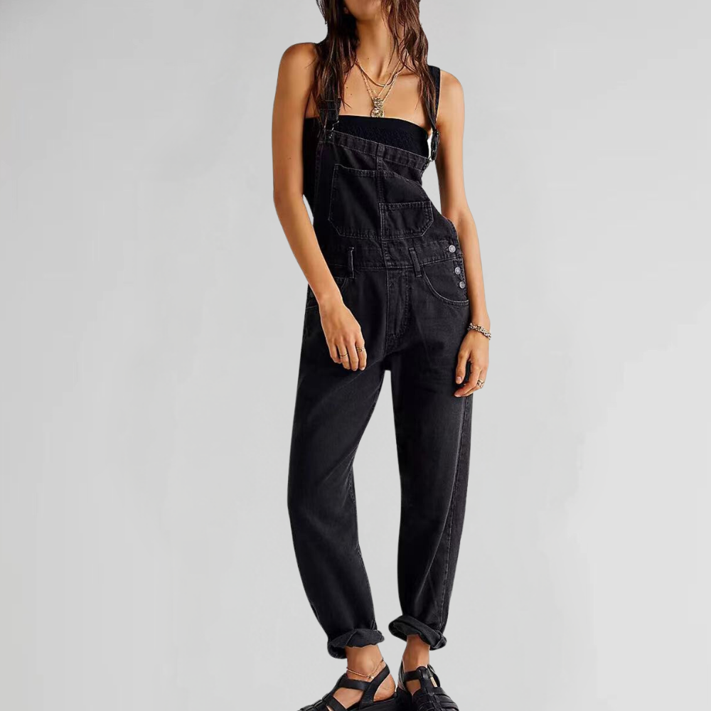 Women's Denim Overalls with Cross-Back Design-The Yellow Prime